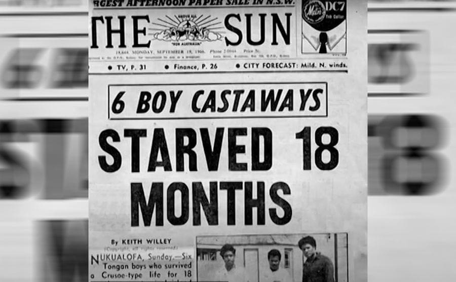 A newspaper clipping from 1969 with the headline reading 6 Boy Castaways Starved 18 Months
