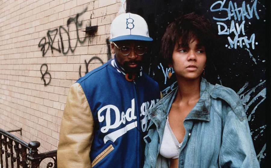 Spike Lee and Halle Berry posing together in Jungle Fever 