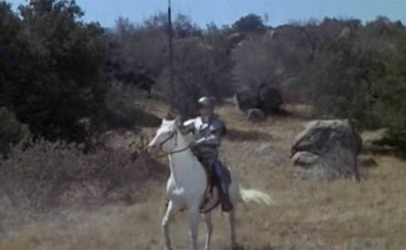 The knight in shining armor riding in an episode of Bonanza