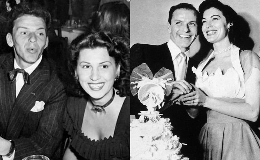 Frank and Nancy Sinatra at a black-tie event / Frank Sinatra and Ava Gardner cutting the cake on their wedding day