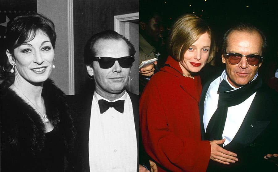 Anjelica Huston and Jack Nicholson on the red carpet 1983 / Jack Nicholson and Rebecca Broussard on the red carpet in 1991 