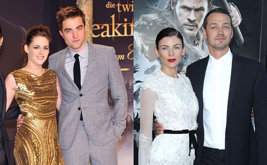 Kristen Stewart and Robert Pattinson on the red carpet in 2012 / Liberty Ross and Rupert Sanders on the red carpet in 2012