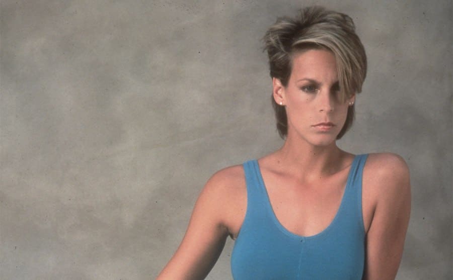 Jamie Lee Curtis in the film Perfect wearing a leotard 