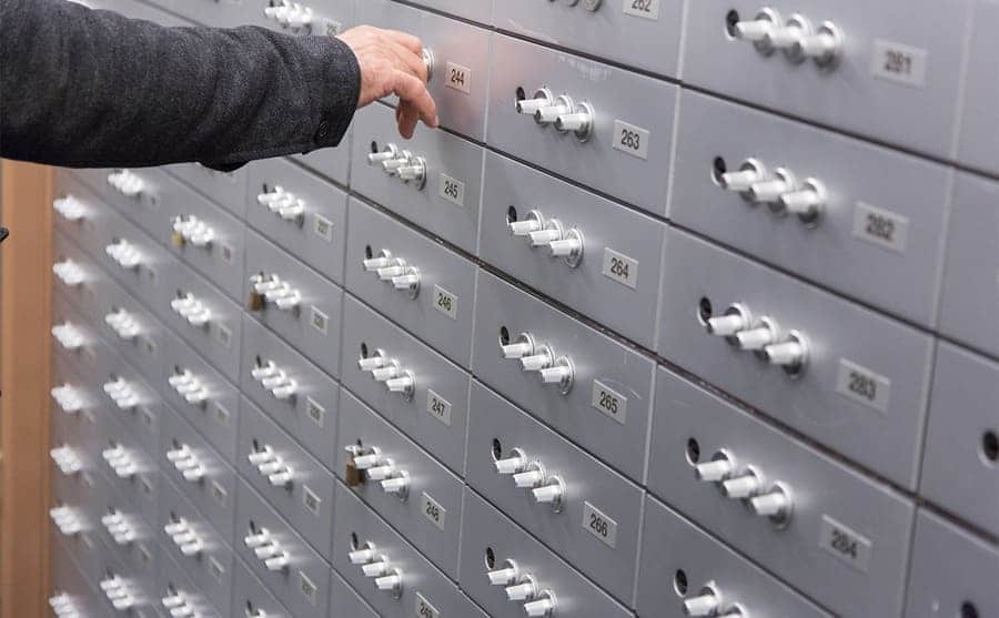A man opening a safety deposit box 