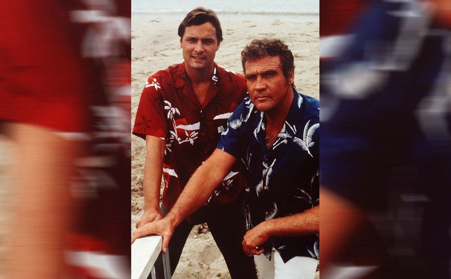Doug Barr and Lee Majors wearing Hawaiian shirts