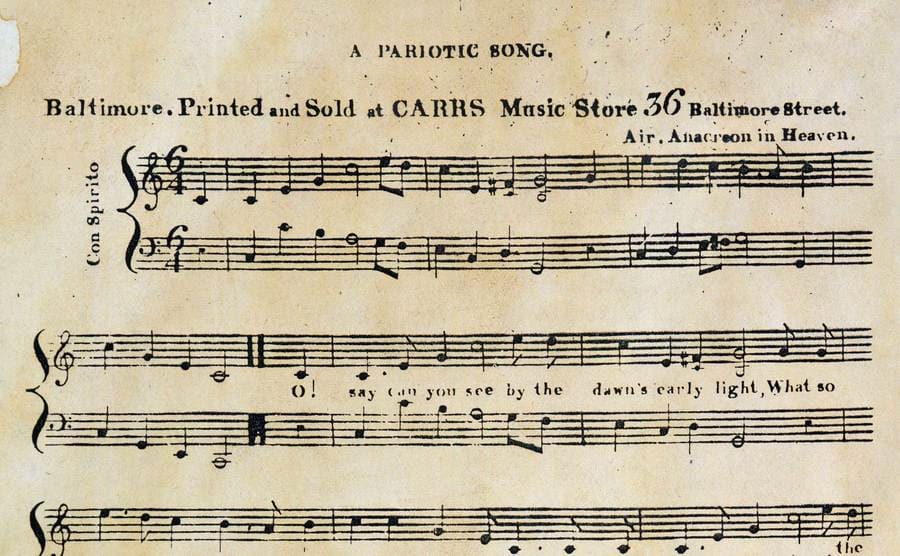 An old music sheet with the title “Star Spangled Banner.”