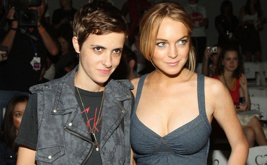 DJ Samantha Ronson and Lindsay Lohan posing together at an event in 2008