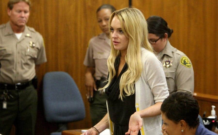 Lindsay Lohan standing up in court 
