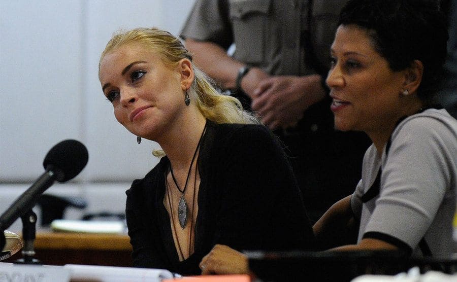 Lindsay Lohan and her attorney in the court room 