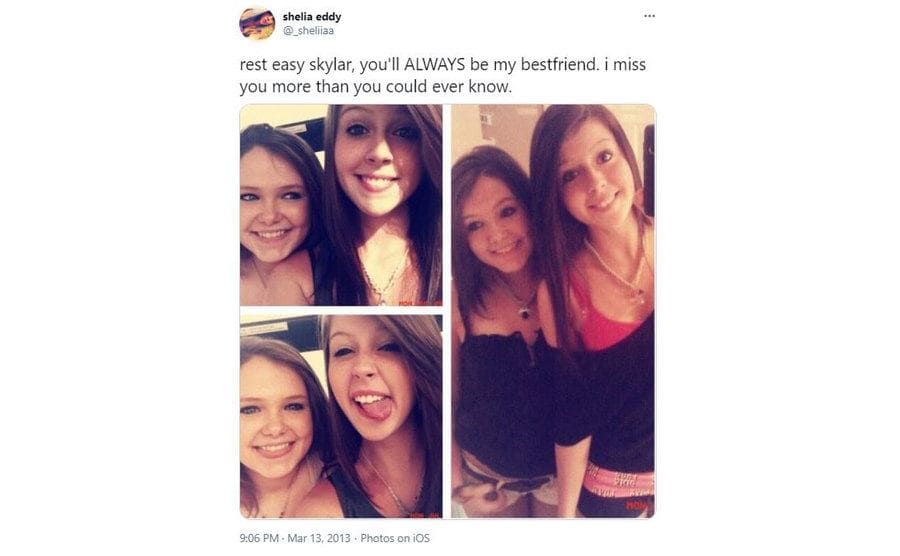 Shelia’s post with three selfies of her and Skylar mentioning how much she missing her