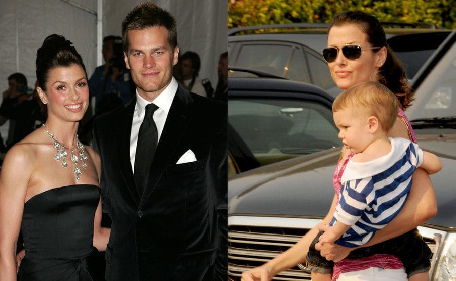 Bridget Moynahan and Tom Brady on the red carpet together / Bridget Moynahan with her son walking in a parking lot 
