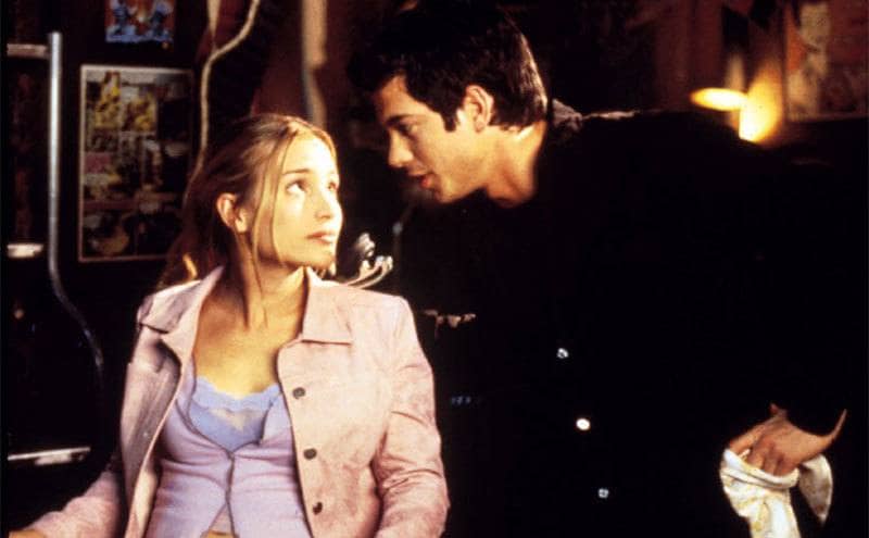  Piper Perabo and Adam Garcia sitting on the set of Coyote Ugly 
