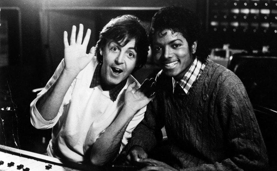 Paul McCartney and Michael Jackson photographed in the recording studio 