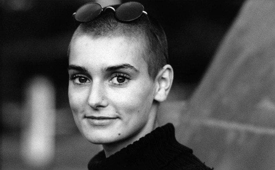 Sinead O’Connor posing for a portrait. 
