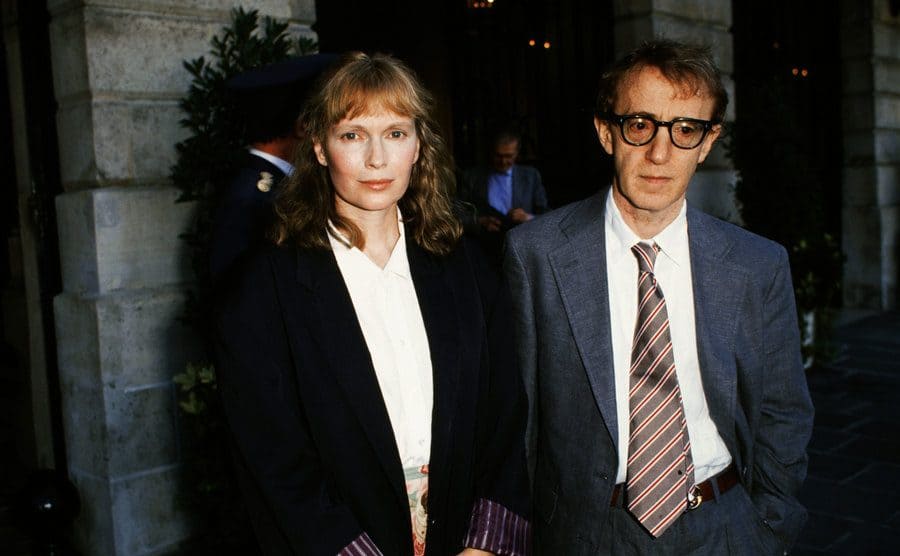 Mia Farrow and Woody Allen arriving to an event 