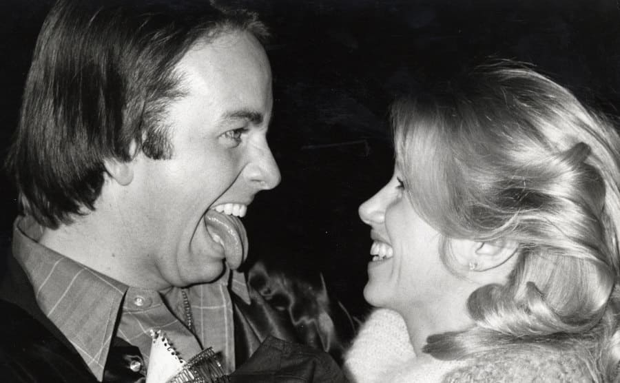 John Ritter and Suzanne Somers joking around at a taping 