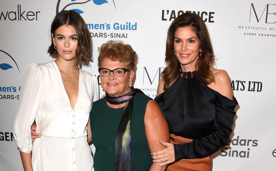 Kaia Gerber, Jennifer Sue Crawford-Moluf, and Cindy Crawford arrive at the Women's Guild Annual Luncheon. 