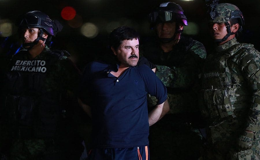 Mexican security forces escort El Chapo.