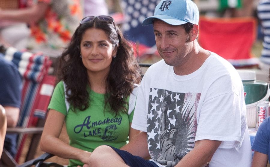 Salma Hayek and Adam Sandler in a publicity still from the movie Grown Ups. 