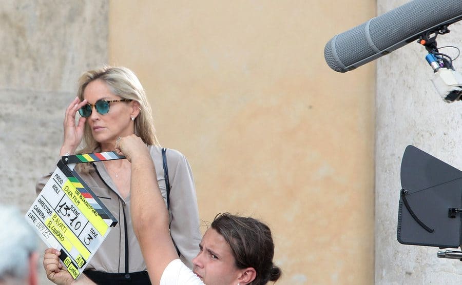 Sharon Stone is working on the set of the Italian movie 'Un Ragazzo D'Oro'.
