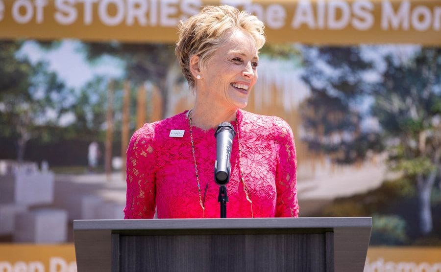 Sharon Stone at The Foundation for the AIDS Monument Event.