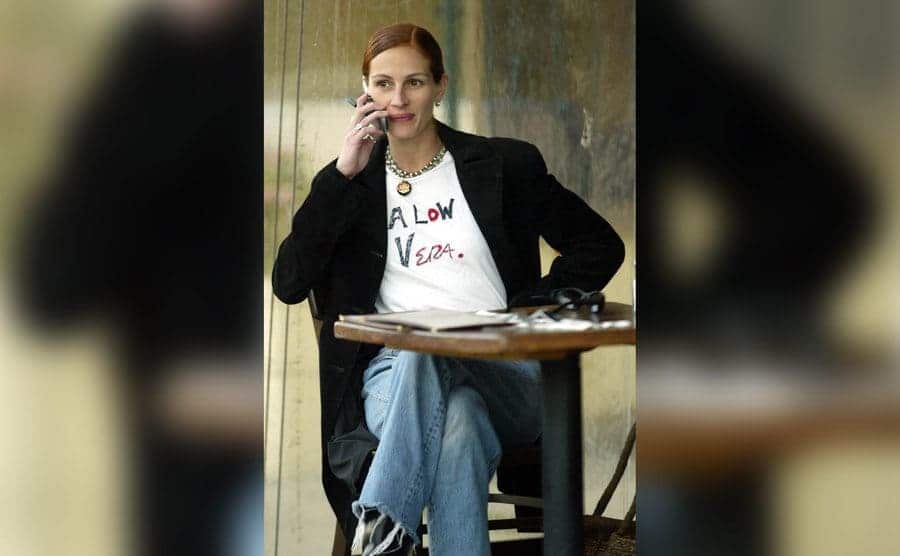 Julia Roberts is seen at a café wearing the “ A Low Vera” shirt. 
