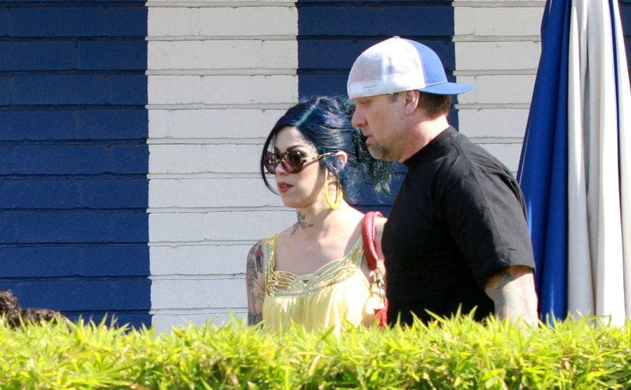 The press spots on Kat Von D and Jesse James as they exit a restaurant. 