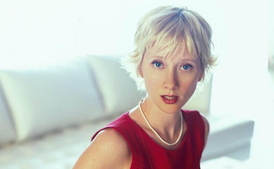 Ann Heche poses for a portrait on the couch. 