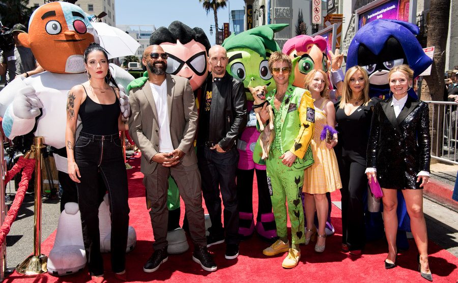 Cast members attend the ‘’Teen Titans Go To the Movies’’ premiere.