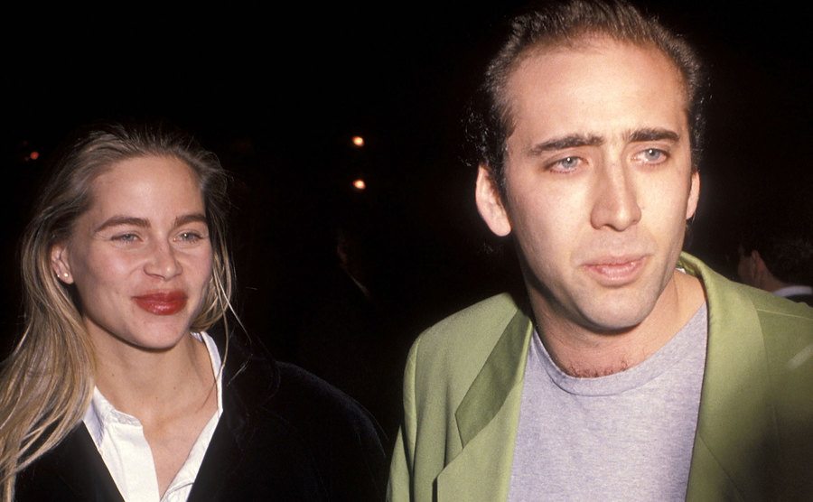 Christina Fulton and Nicolas Cage attend an event.