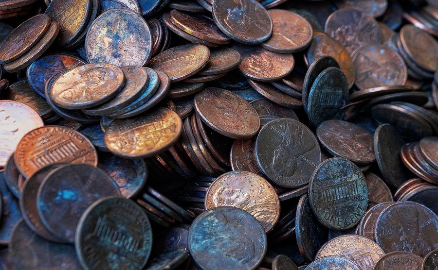 A pile of old pennies. 