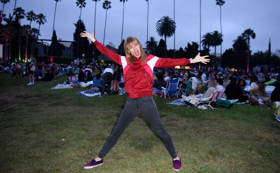 Jessica Bendinger attends an outdoor movie screening. 
