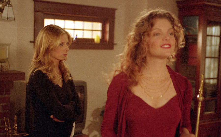 Clare Kramer AND Sarah Michelle Gellar in a scene from Buffy the Vampire Slayer. 