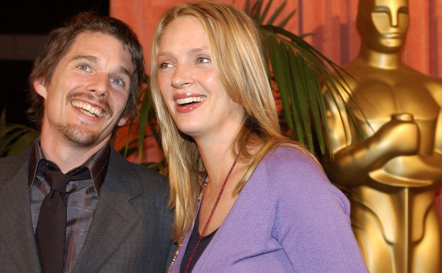 Ethan Hawke and Uma at the Oscar nominee's event.