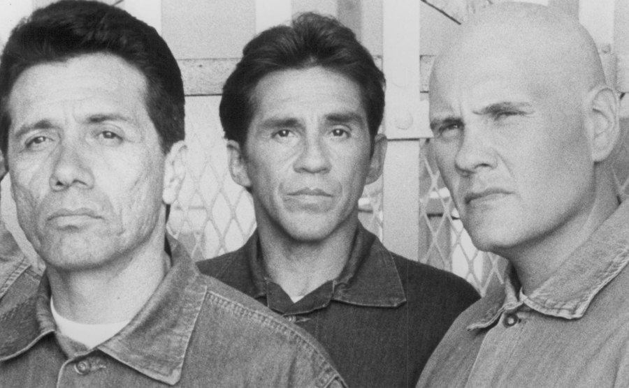 Pepe Serna, Edward James Olmos, and William Forsythe in a still from the film. 