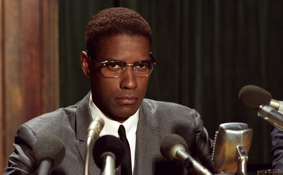 Denzel Washington, as Malcolm X, in the film Malcolm X. 