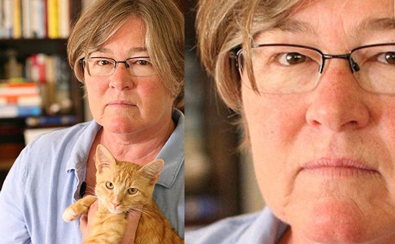 A picture of Tracey Tarlton holding her cat.