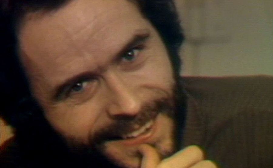 A still of Ted Bundy during an interview.