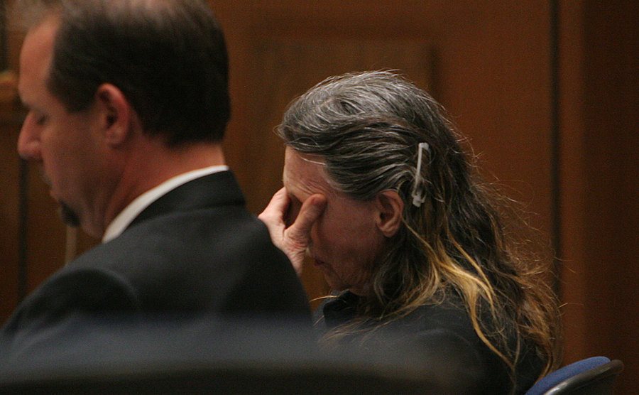 A photo of Olga’s reaction after Helen’s guilty verdict in court.