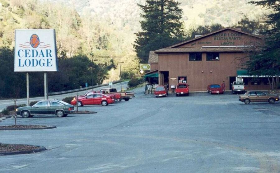 A photo of the lodge’s parking lot where victims were last seen.