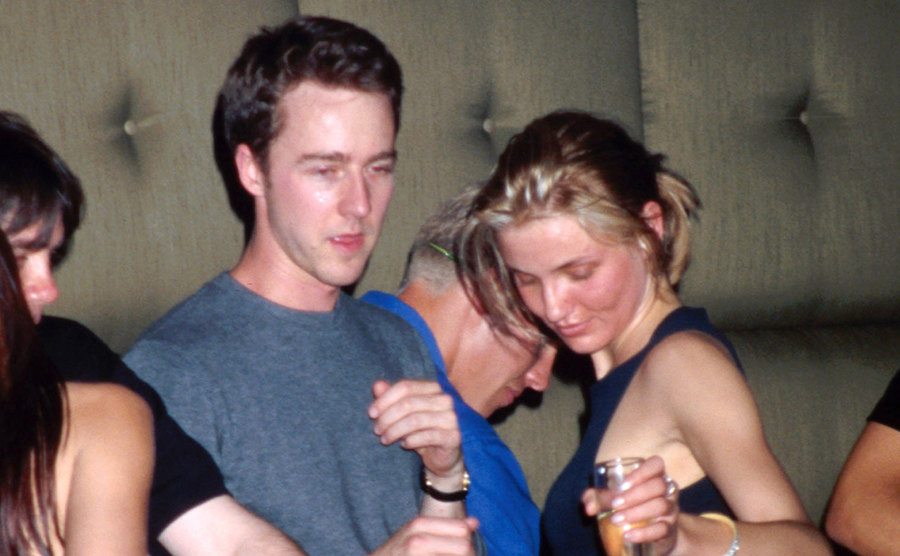 A picture of Edward Norton and Diaz during a party.
