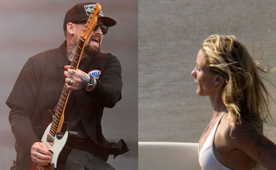 Benji Madden performs on stage / A photo of Cameron Diaz surfing.