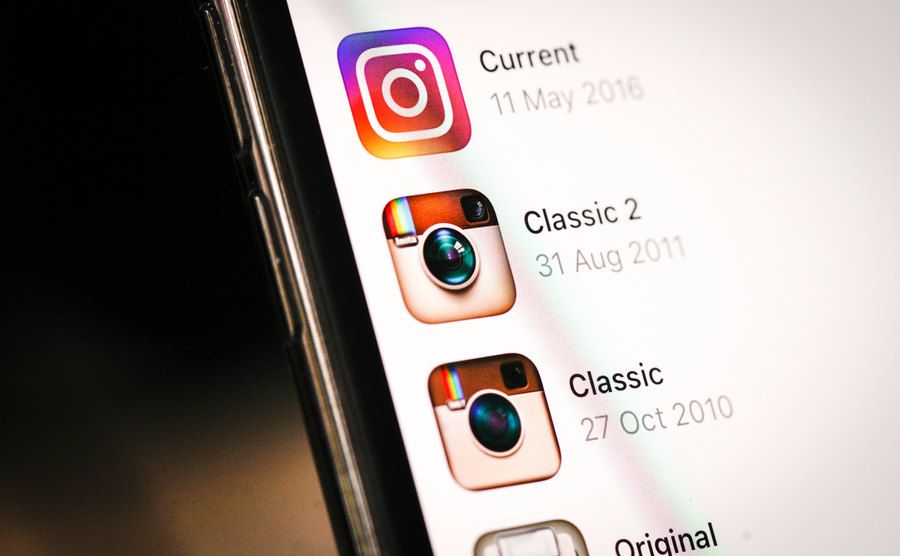 A screengrab of different versions of the Instagram app icon.