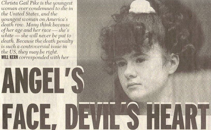 A photo of Christa in a newspaper clipping titled “Angel’s Face, Devil’s Heart.”