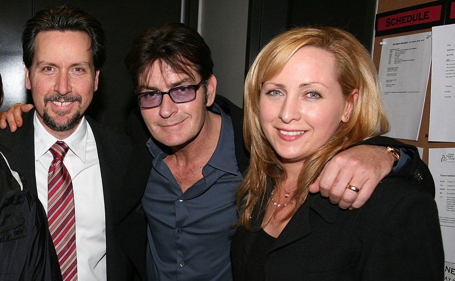 A picture of Emilio Estevez, Charlie Sheen and Renée.