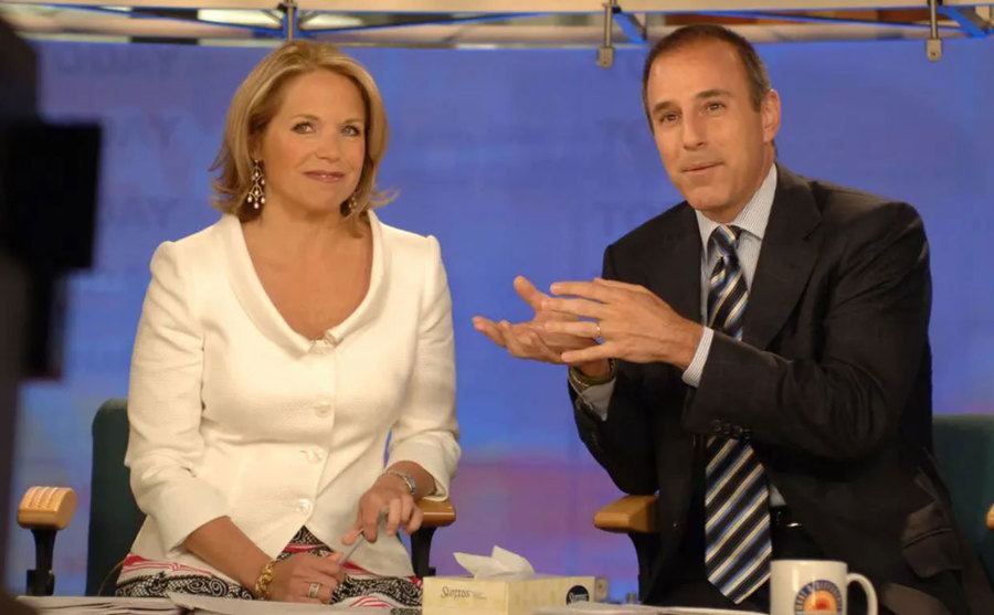Katie Couric with Matt Lauer during her Today Show farewell in 2006.