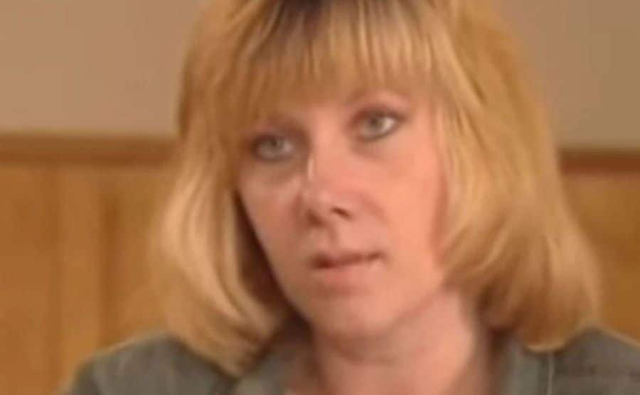A video still of Cathy Wood during an interview.