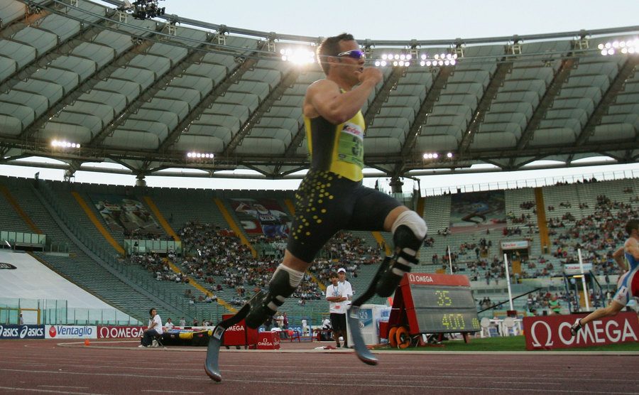 A photo of Pistorius at the Olympics Stadium in Rome.