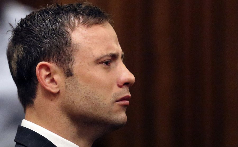 A photo of Pistorius sitting in court.