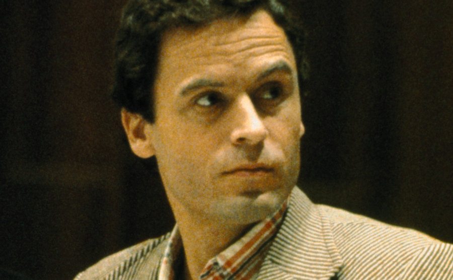 An image of Ted Bundy in court.